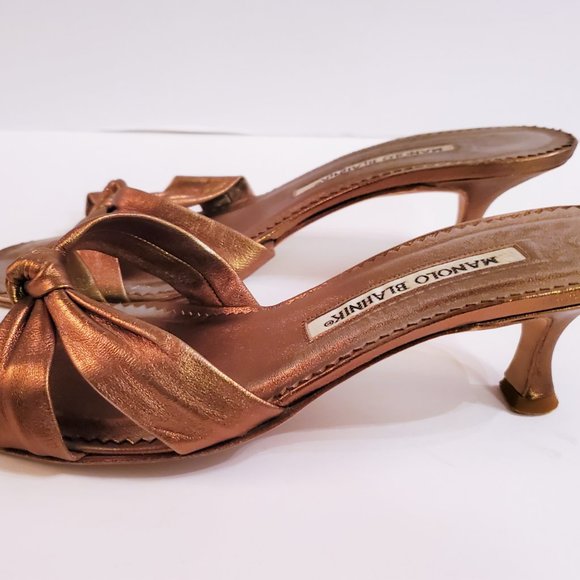 Manolo Blahnik Kitten Heel Sandals EU 37.5 (US 7.5) bronze oggiba - Picture 4 of 9